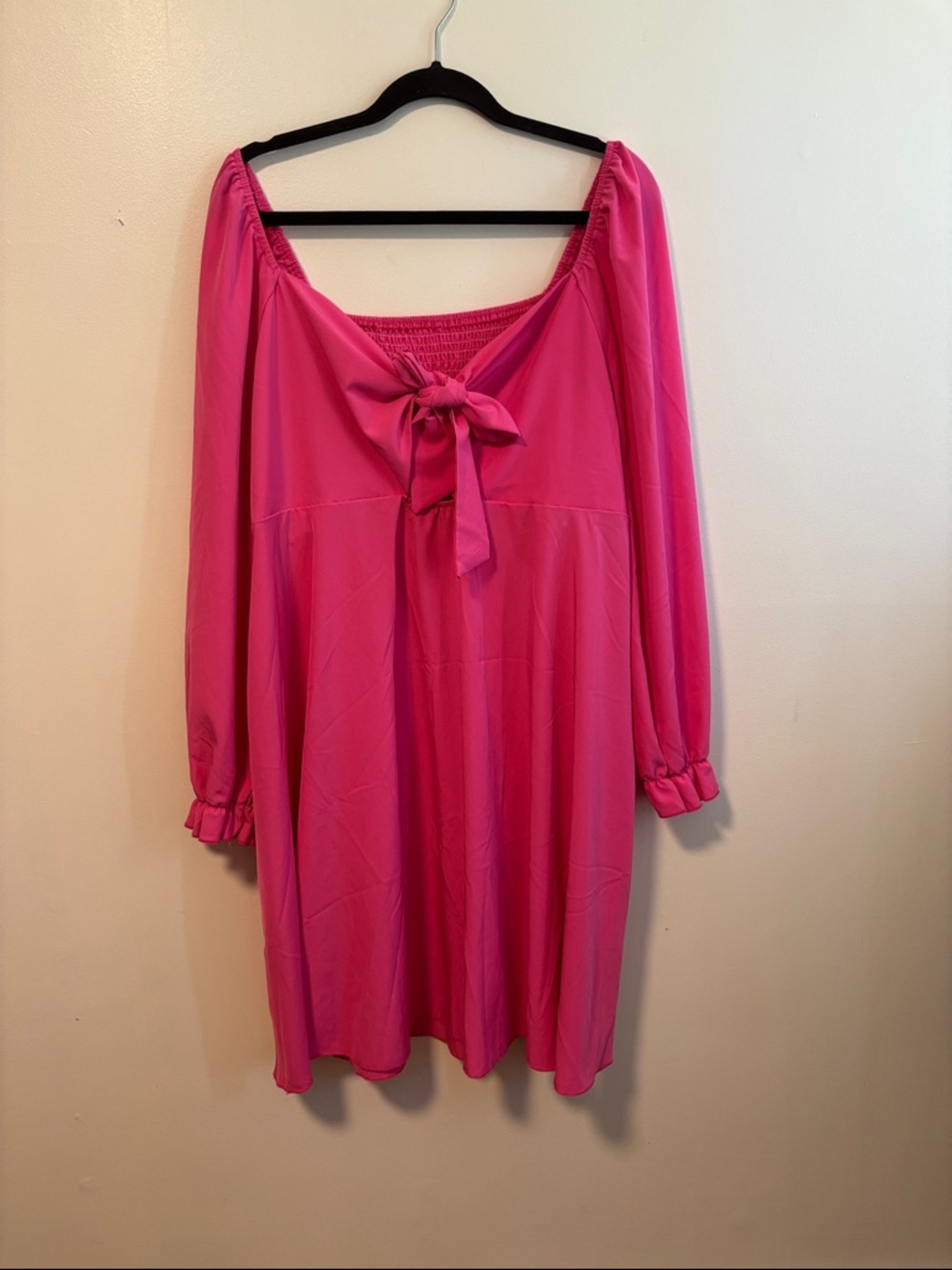 SHEIN Hot Pink Tie-Front Long Sleeve Dress